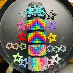 Cuff bracelet rave festival Kandi rainbow glow half diamond
